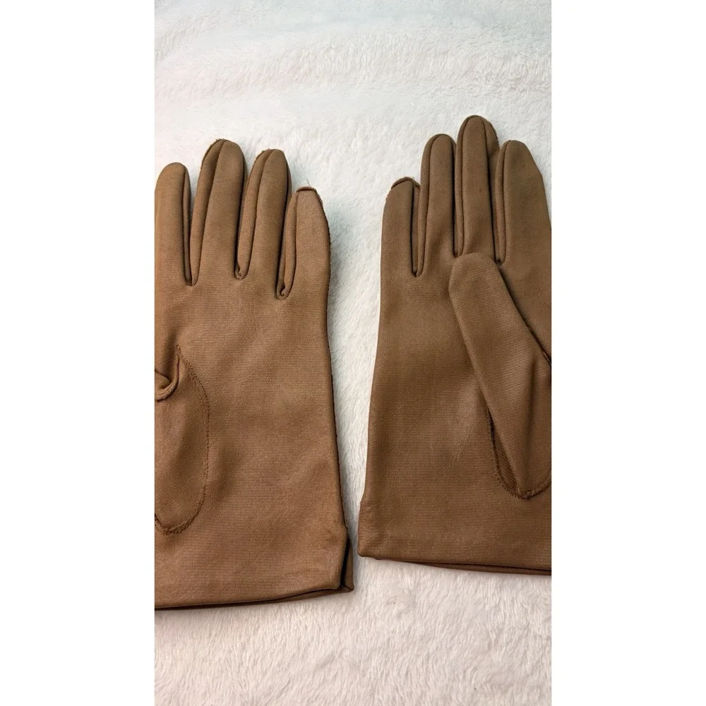 Vintage 1950s Van Raalte Tan Camel Stretch Wrist Length Dress Gloves Minimalist